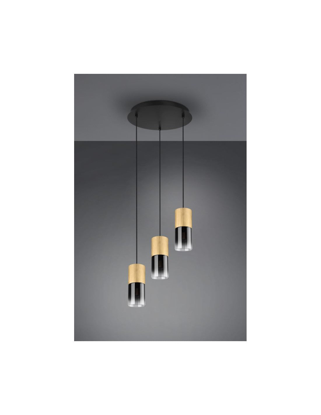 Lustre Rond 3 Lumières Cylindre Laiton Verre Fumé Robin Trio Éclairage