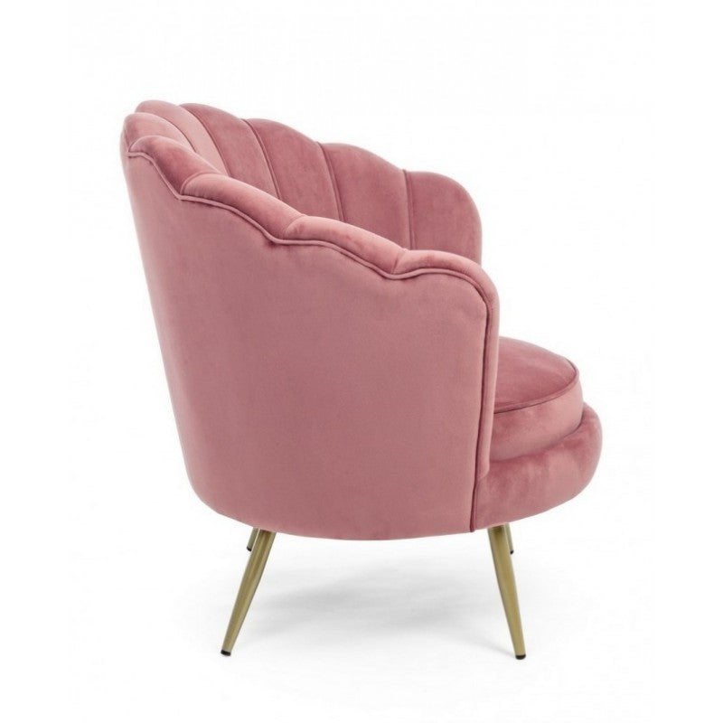 Fauteuil rétro en velours rose paon 80 x 76 x 84 h cm
