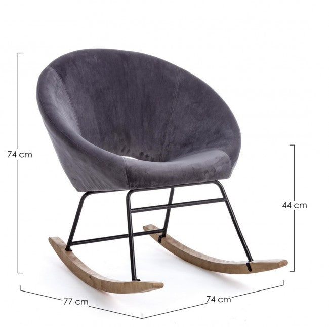 Fauteuil à bascule Annika effet velours gris foncé