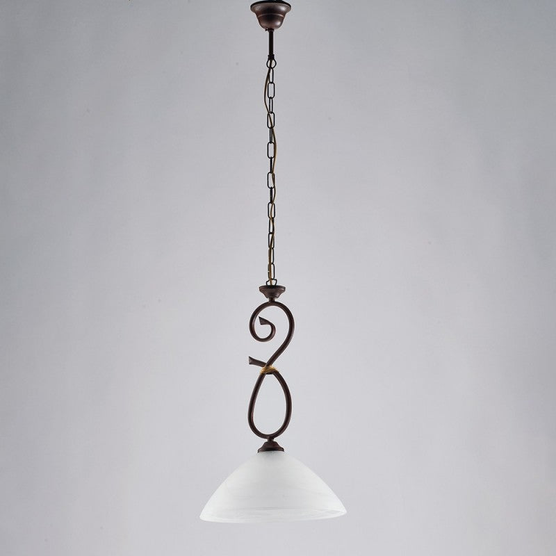 Lustre en fer noir rouille une lumière abat-jour en verre d'albâtre blanc 30x h52 cm