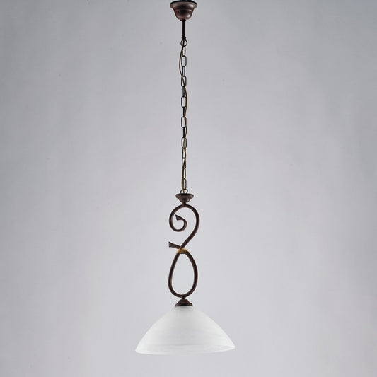 Lustre en fer noir rouille une lumière abat-jour en verre d'albâtre blanc 30x h52 cm