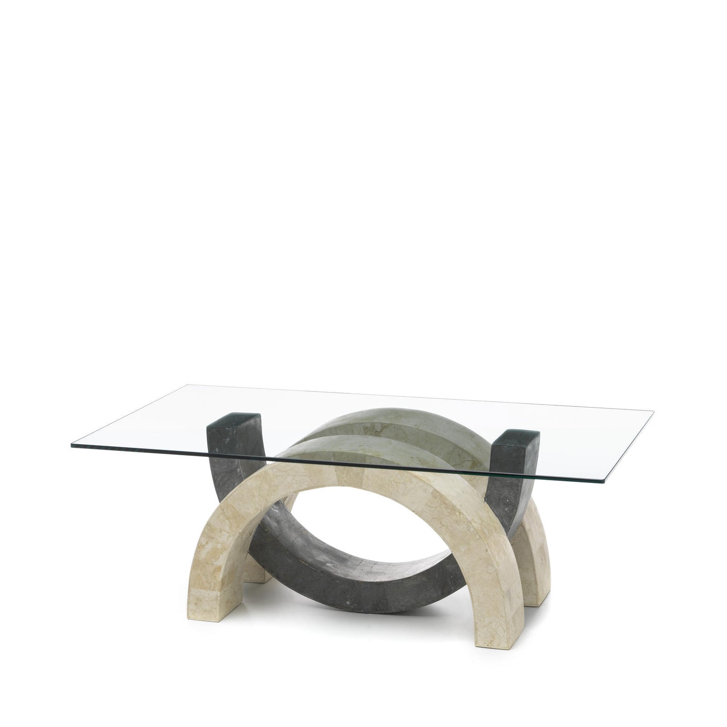 Table basse transparent-beige-gris 70 cm x 120 cm H. 41 cm