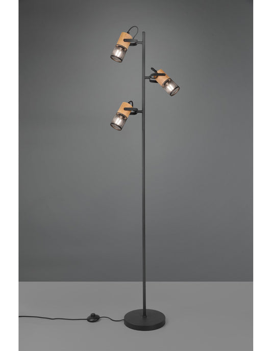 Lampadaire Tosh Noir 3xE14 Cage Bois Et Métal H150 cm Trio Lighting