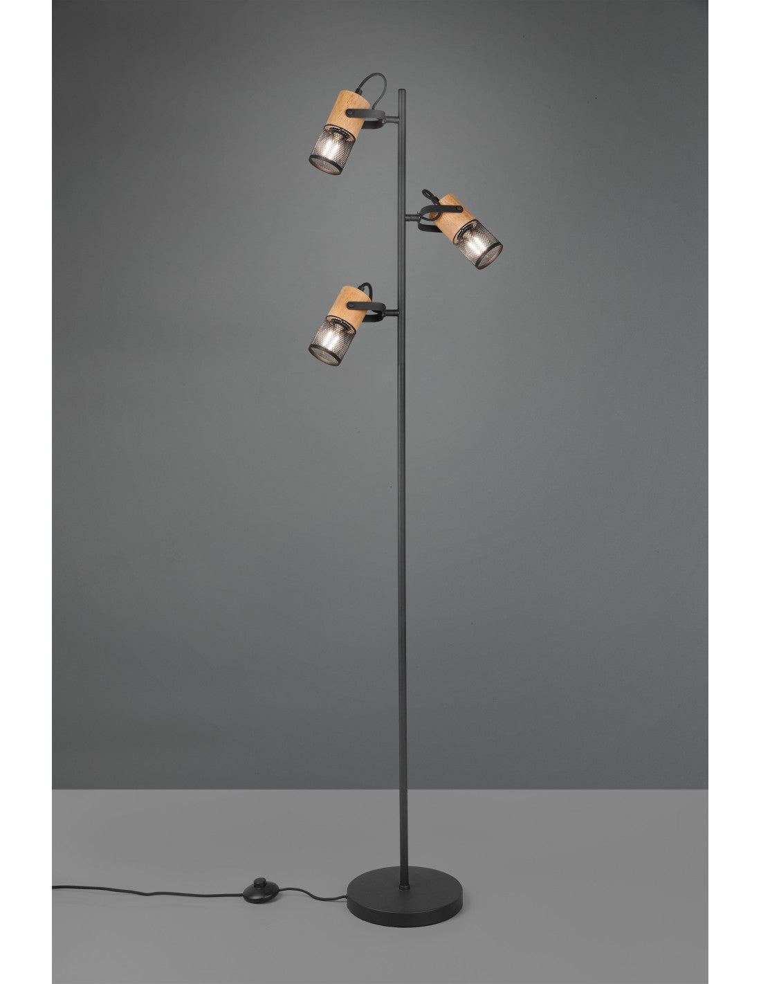 Lampadaire Tosh Noir 3xE14 Cage Bois Et Métal H150 cm Trio Lighting