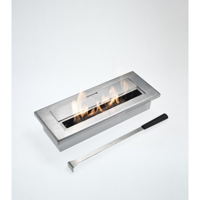 Table bioéthanol gris chromé biocheminée design 40 x 15 xh 8 cm