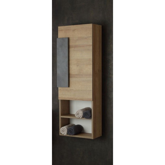 Élément mural de salle de bain en chêne avec porte et deux étagères 45x26x h135 cm