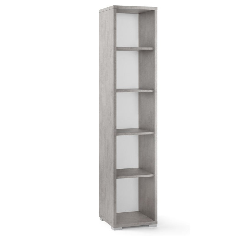 Bibliothèque étroite moderne en bois Beton Cemento avec quatre étagères 39x41x h182 cm