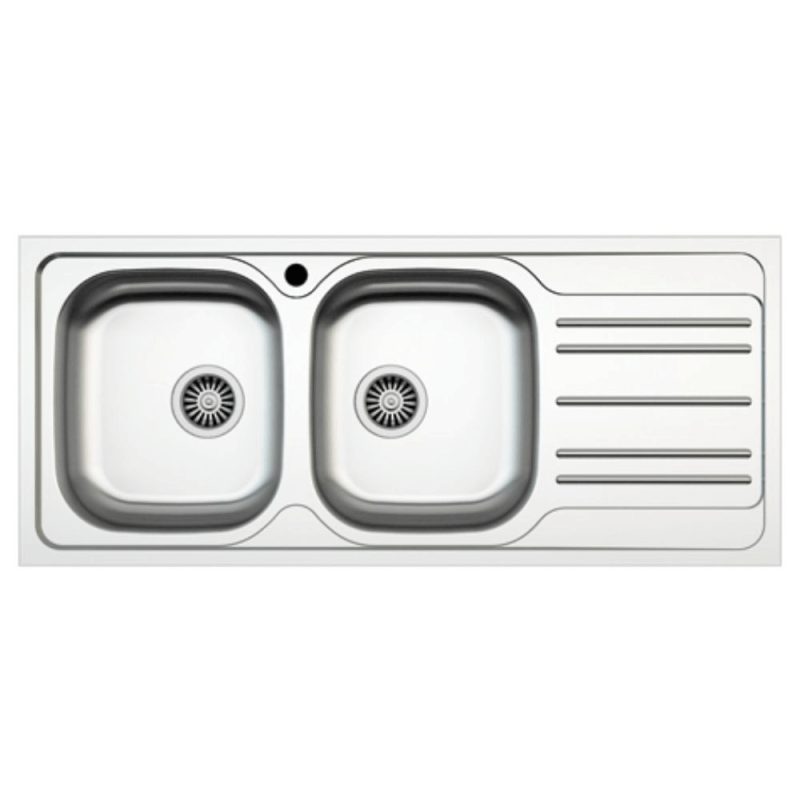 Évier de cuisine encastrable MP1162DX acier 116x50 cm deux bacs et égouttoir à droite