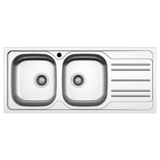 Évier de cuisine encastrable MP1162DX acier 116x50 cm deux bacs et égouttoir à droite
