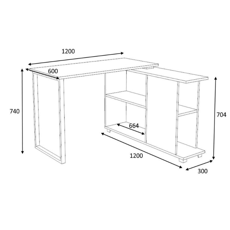 Bureau avec bibliothèque réversible Bianco OSLO 120x60x h74 cm