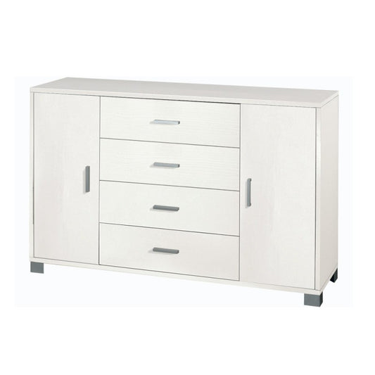 Buffet avec deux portes et quatre tiroirs en Frêne Blanc 136x41x h86 cm