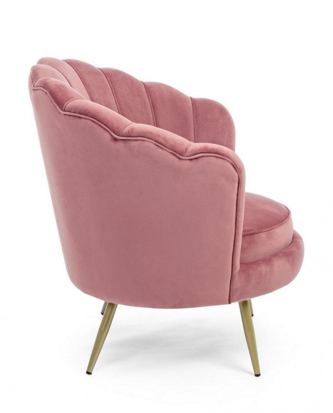 Fauteuil rétro en velours rose paon 80 x 76 x 84 h cm