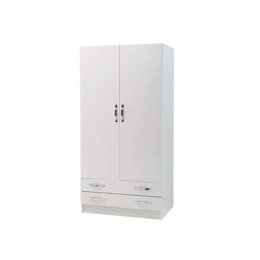 Armoire 2 portes avec commode en frêne blanc 91x52xH 210 cm