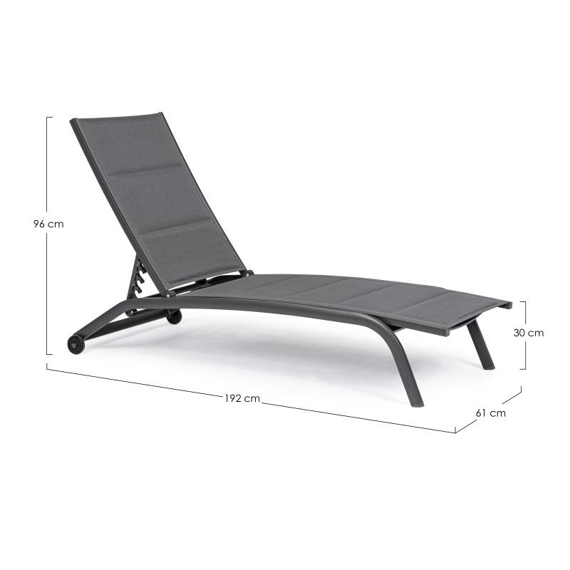 Chaise longue de jardin en aluminium à roulettes Anthracite CLEOPAS 61x192x h96 cm