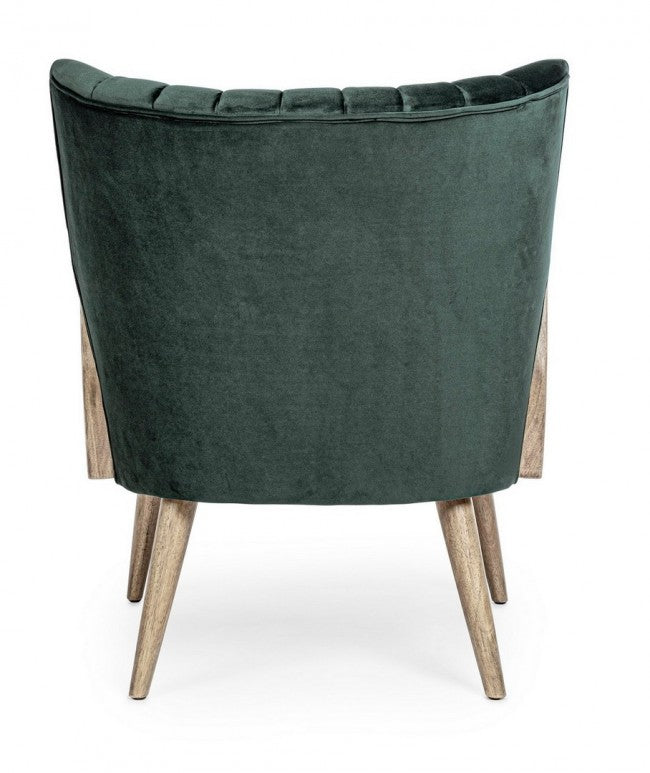 Fauteuil vintage en bois velours vert Virna