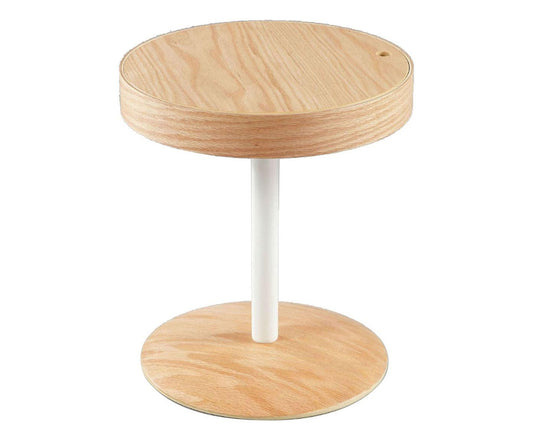 Table basse en chêne avec plateau en bois et base en métal