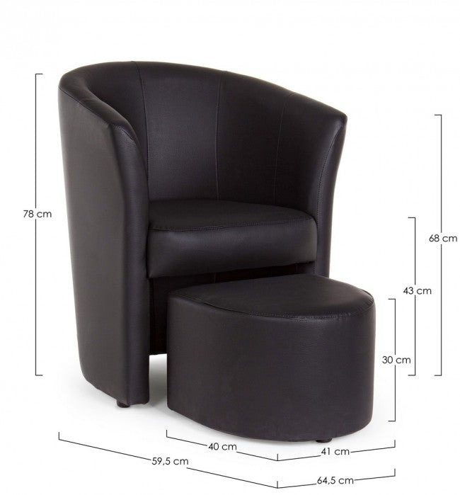 Fauteuil simili cuir avec pouf amovible Noir RITA 64,5x 59,5x h78 cm