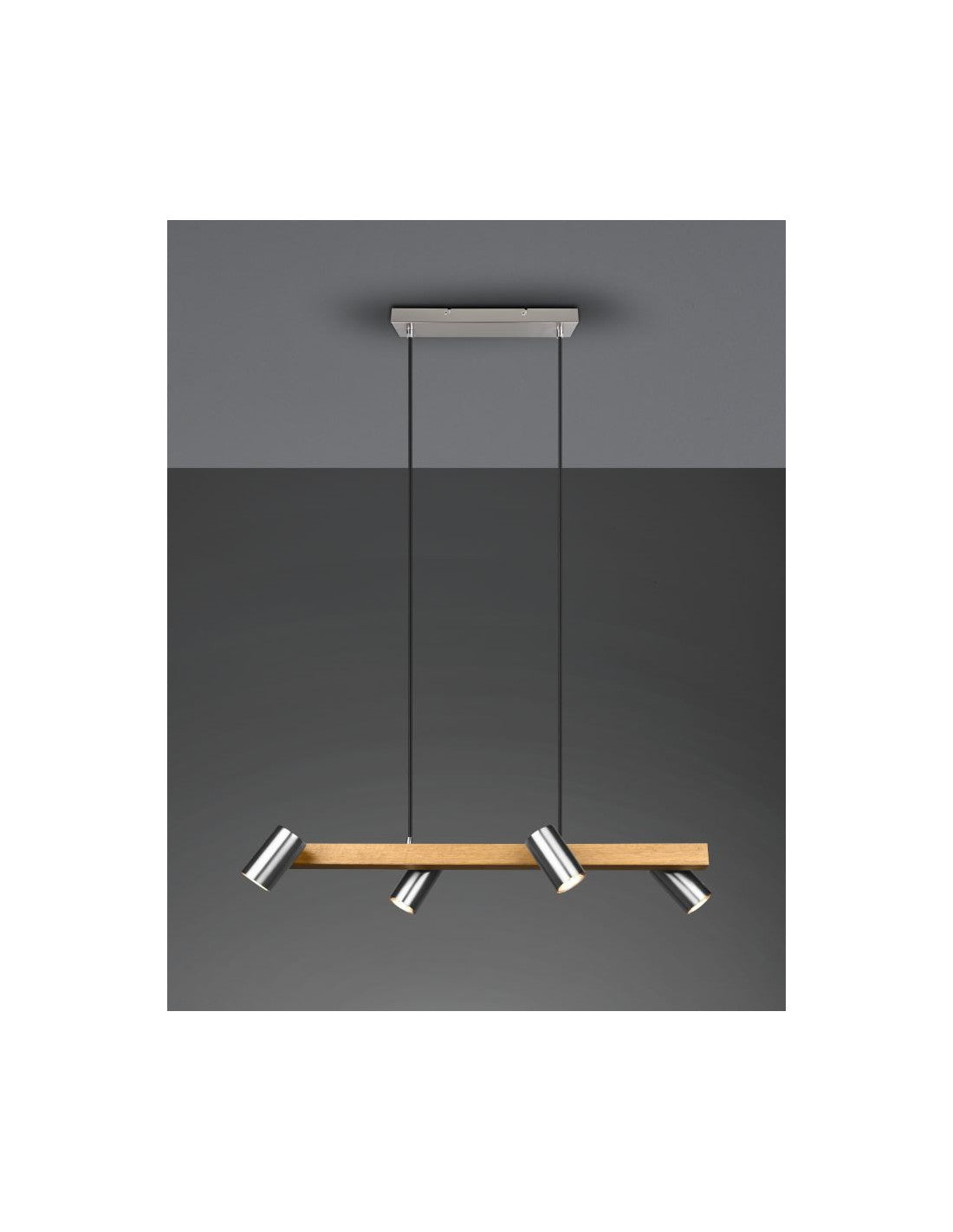 Lustre linéaire en bois et nickel 4 spots cylindriques orientables Marley Trio Lighting