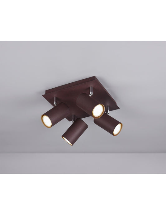 Plafonnier carré avec 4 spots orientables Marley Rust Trio Lighting