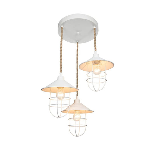 Bulut ASZ0632 suspension 3 lumières en métal blanc et corde