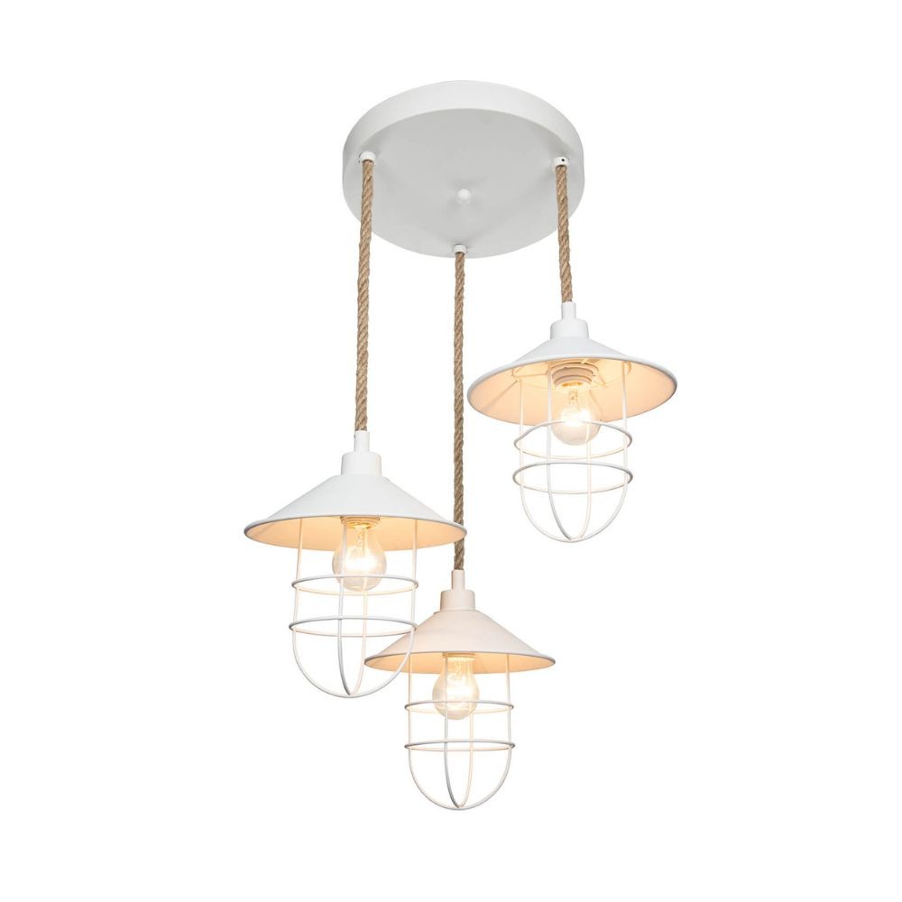 Bulut ASZ0632 suspension 3 lumières en métal blanc et corde