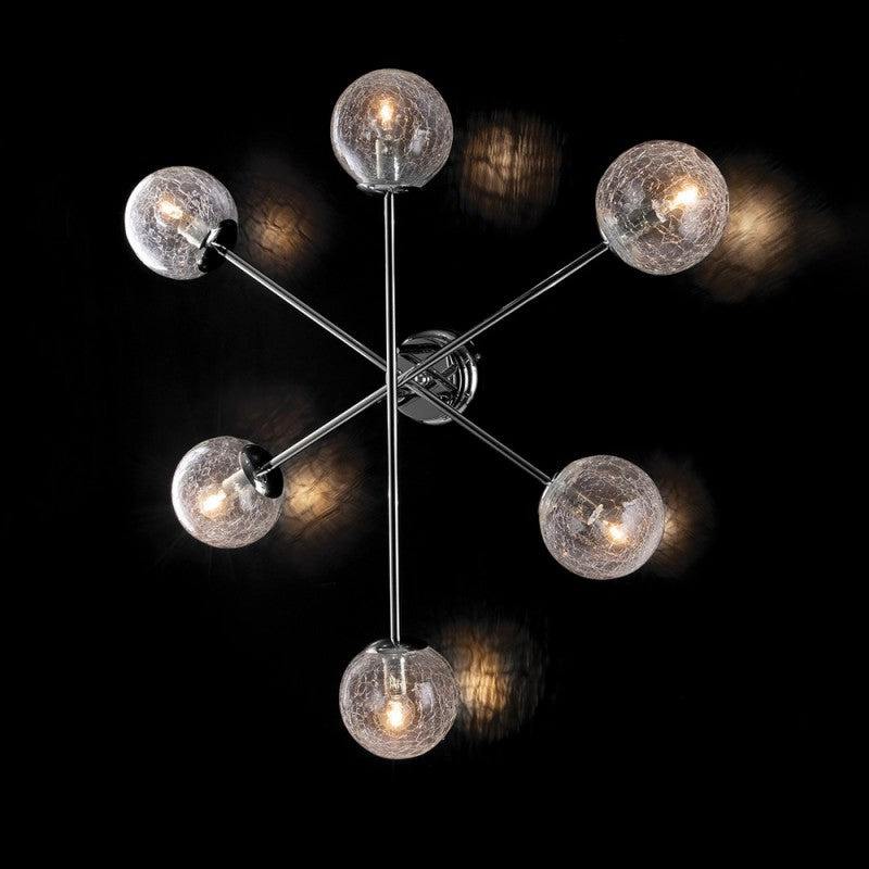 Applique moderne en fer chromé poli, sphère en verre transparent 78 cm
