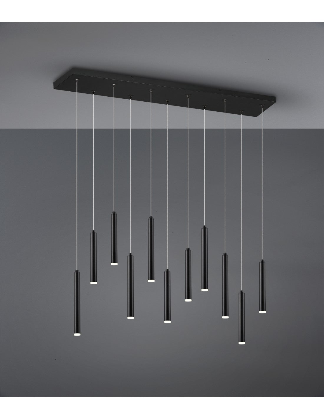 Suspension Tubulaire Moderne 11 Tubes LED Noirs L115 cm Trio Lighting