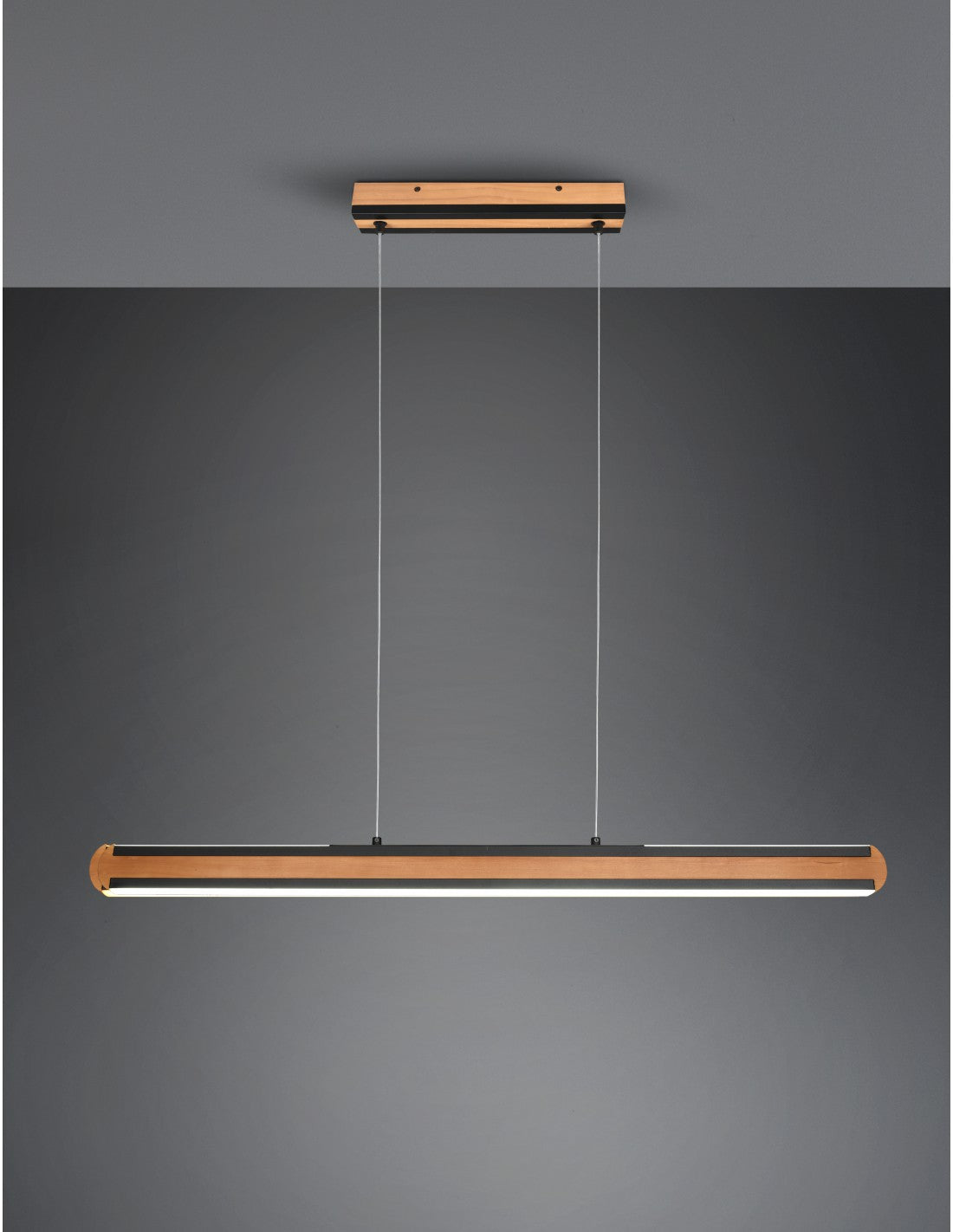 Lustre de Bureau Double Émission Vintage Bois et Métal Noir Variateur Deacon Trio Lighting