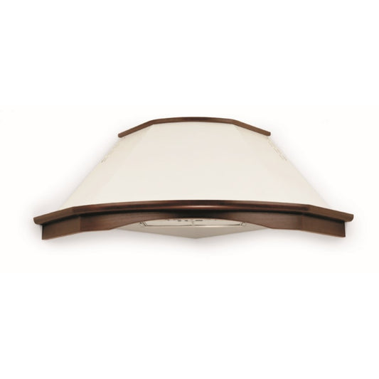 Hotte de cuisine d'angle rustique blanche BELLA avec cadre en bois couleur tabac 105 cm
