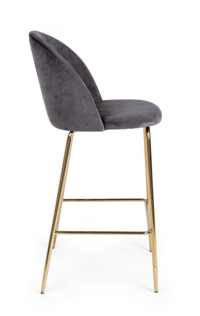 Tabouret Bar Carry design contemporain en velours gris foncé