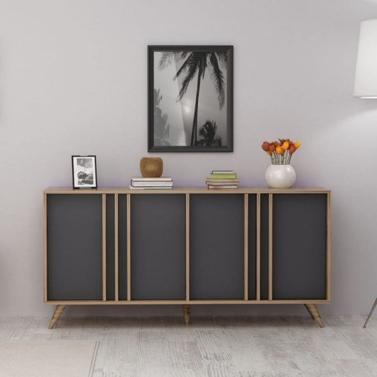 Buffet 4 portes en noyer anthracite 160x40xh.79 cm 