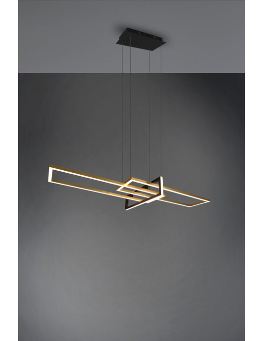Salinas Suspension 3 Rectangles LED 34w Doré-Noir L110 cm Dimmable Trio Éclairage