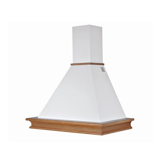 Hotte de cuisine rustique blanche RUSTICHELLA avec cadre en bois incrustation couleur noyer évite 120 cm