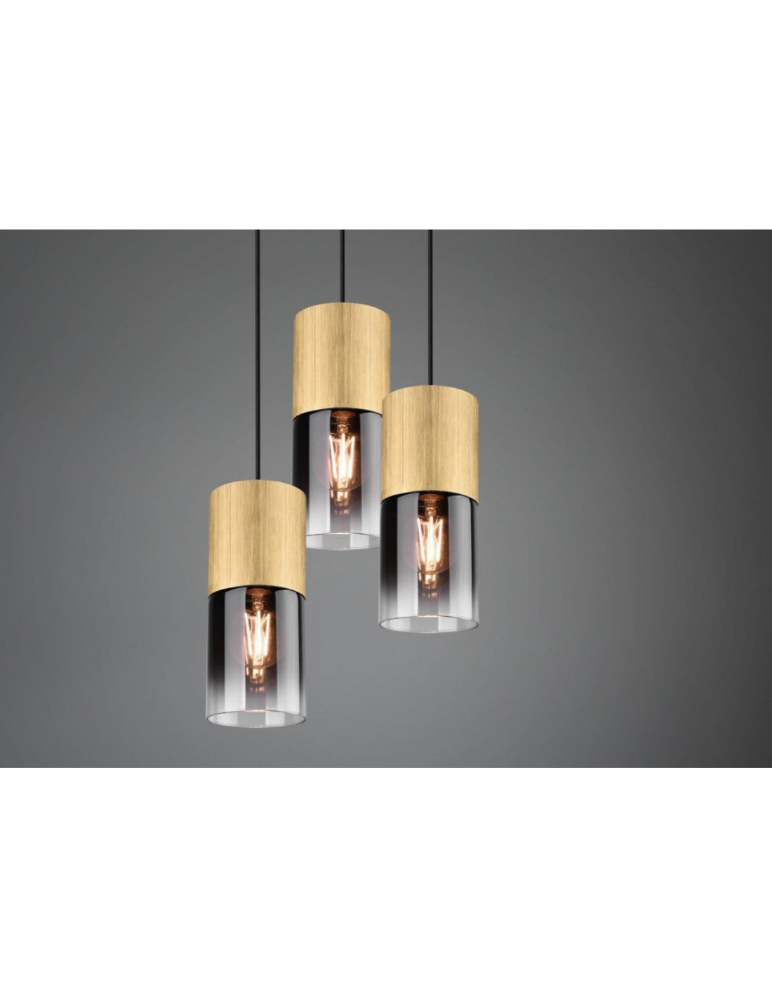 Lustre Rond 3 Lumières Cylindre Laiton Verre Fumé Robin Trio Éclairage