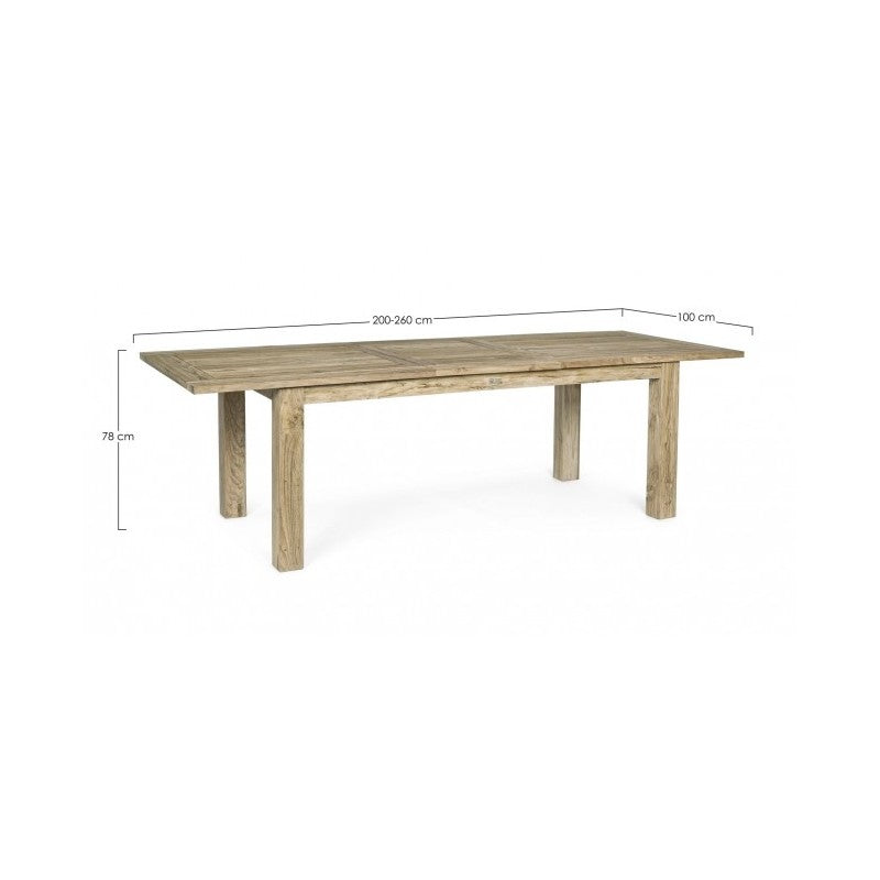 Table d'extérieur rectangulaire en bois de teck FSC 200-260x 100x h 78 cm