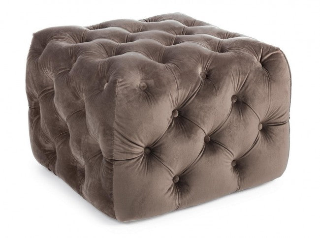 Pouf EVAN S en velours gris tourterelle 62x62x h46 cm