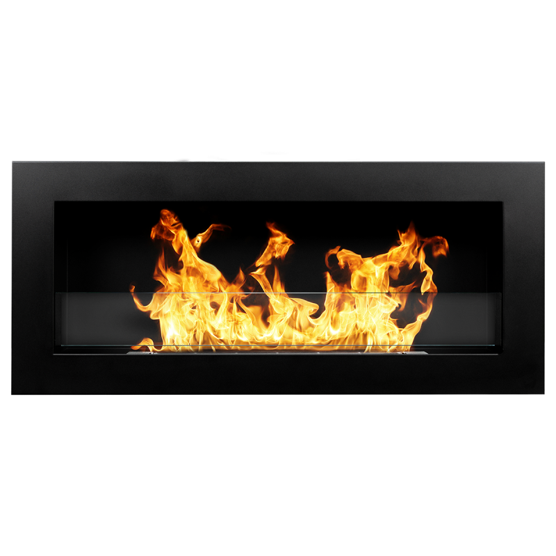 Cheminée bioéthanol murale ou encastrable Livorno Nero L 90 x P 12 x H 40 avec vitre