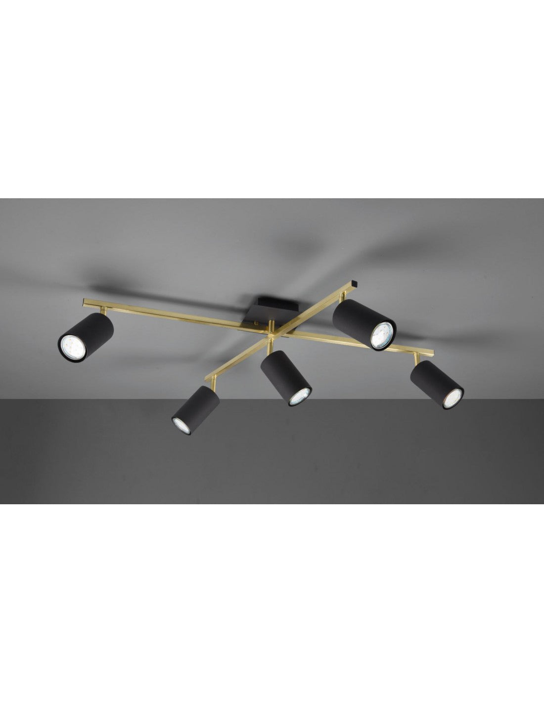 Spot Marley Tiges Dorées 5 Spots Cylindriques Noirs Ajustables Trio Éclairage