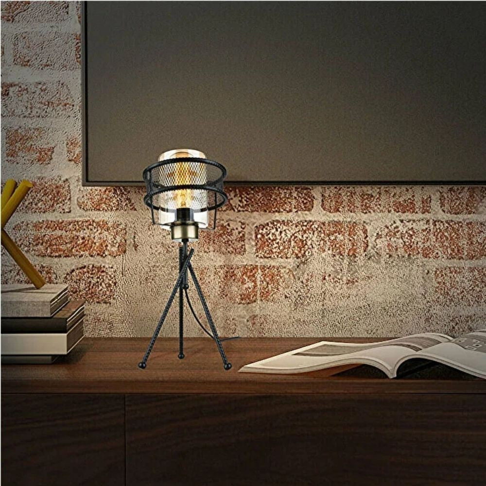 Grande lampe de table MDL3713 en fer tressé avec abat-jour en verre