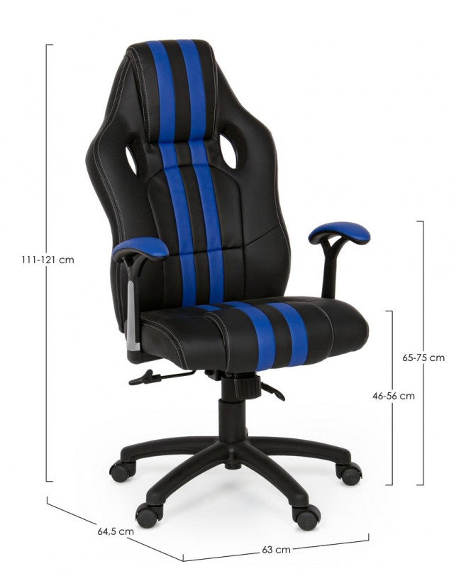 Fauteuil de bureau Spider avec accoudoirs en simili cuir bleu