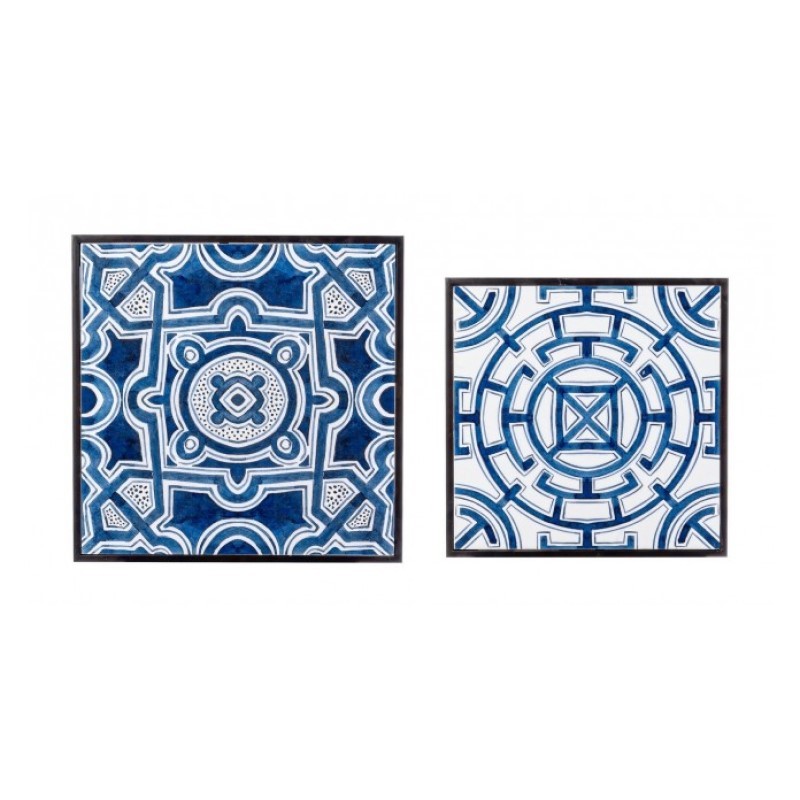 Lot de 2 tables basses NEAPOLIS en acier avec plateau en MDF décoré d'impression 55h 47h cm