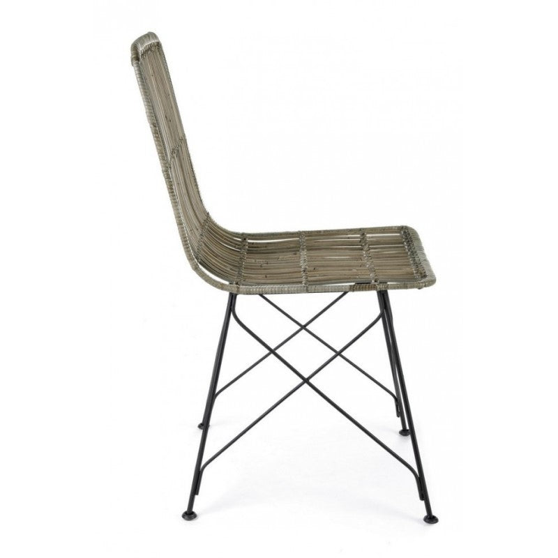 Chaise de style contemporain en acier et kubu Gris LUCILA 45x55x h85 cm