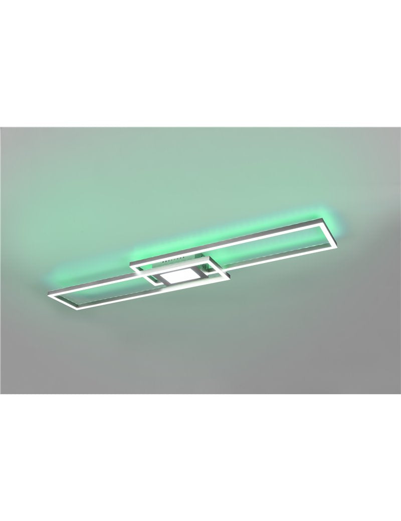 Plafonnier LED Ganado rectangulaire en acier rétroéclairé RGB avec télécommande multifonction l. LED moderne de 110 cm