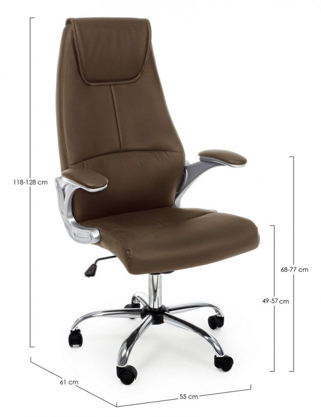 Fauteuil de bureau en éco-cuir marron Camberra avec accoudoirs