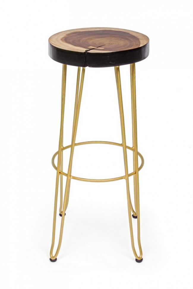 Tabouret de bar en bois doré style ambiance