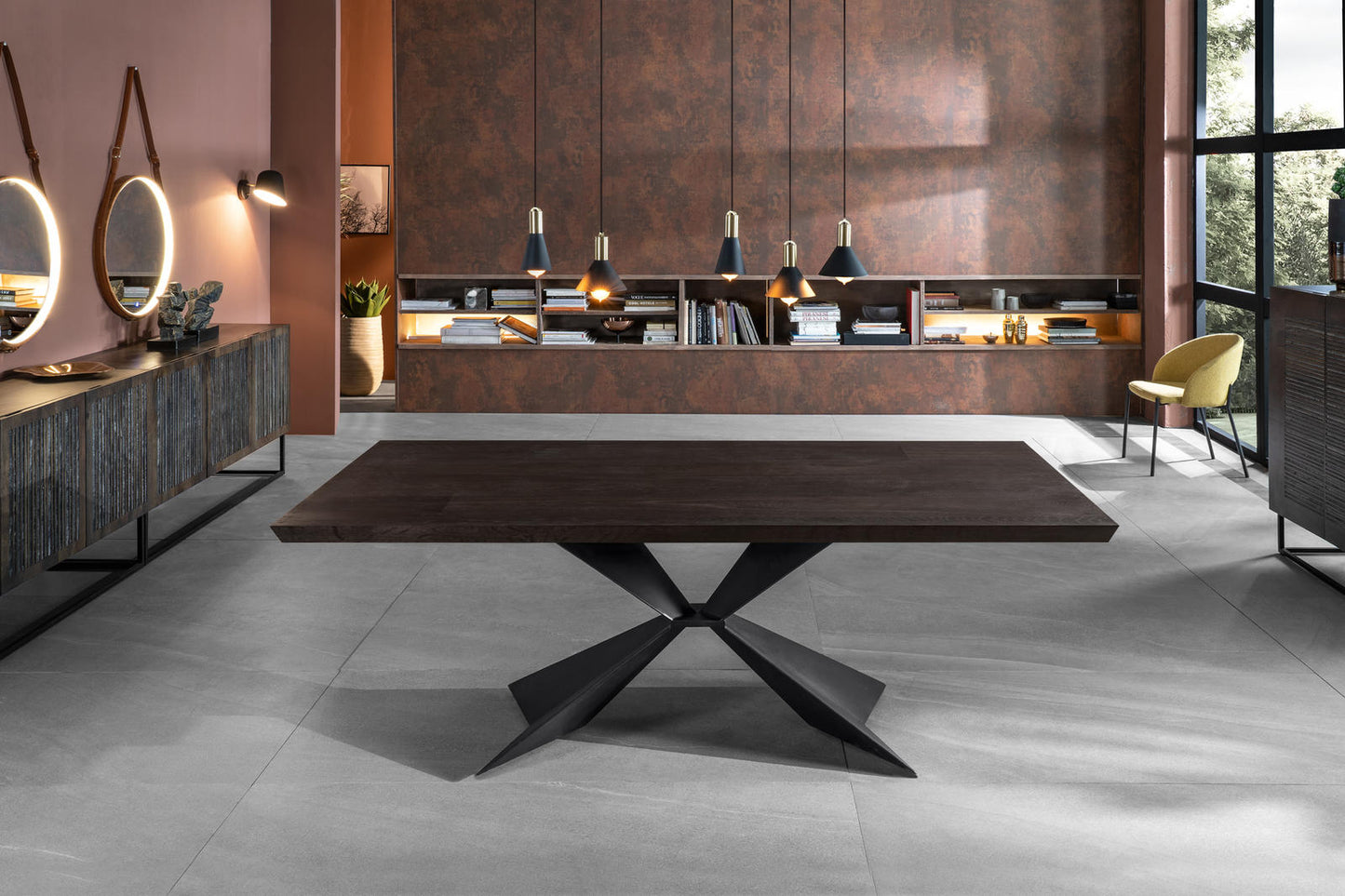 Table extensible avec plateau plaqué chêne traité thermiquement 200/300x100x76h cm