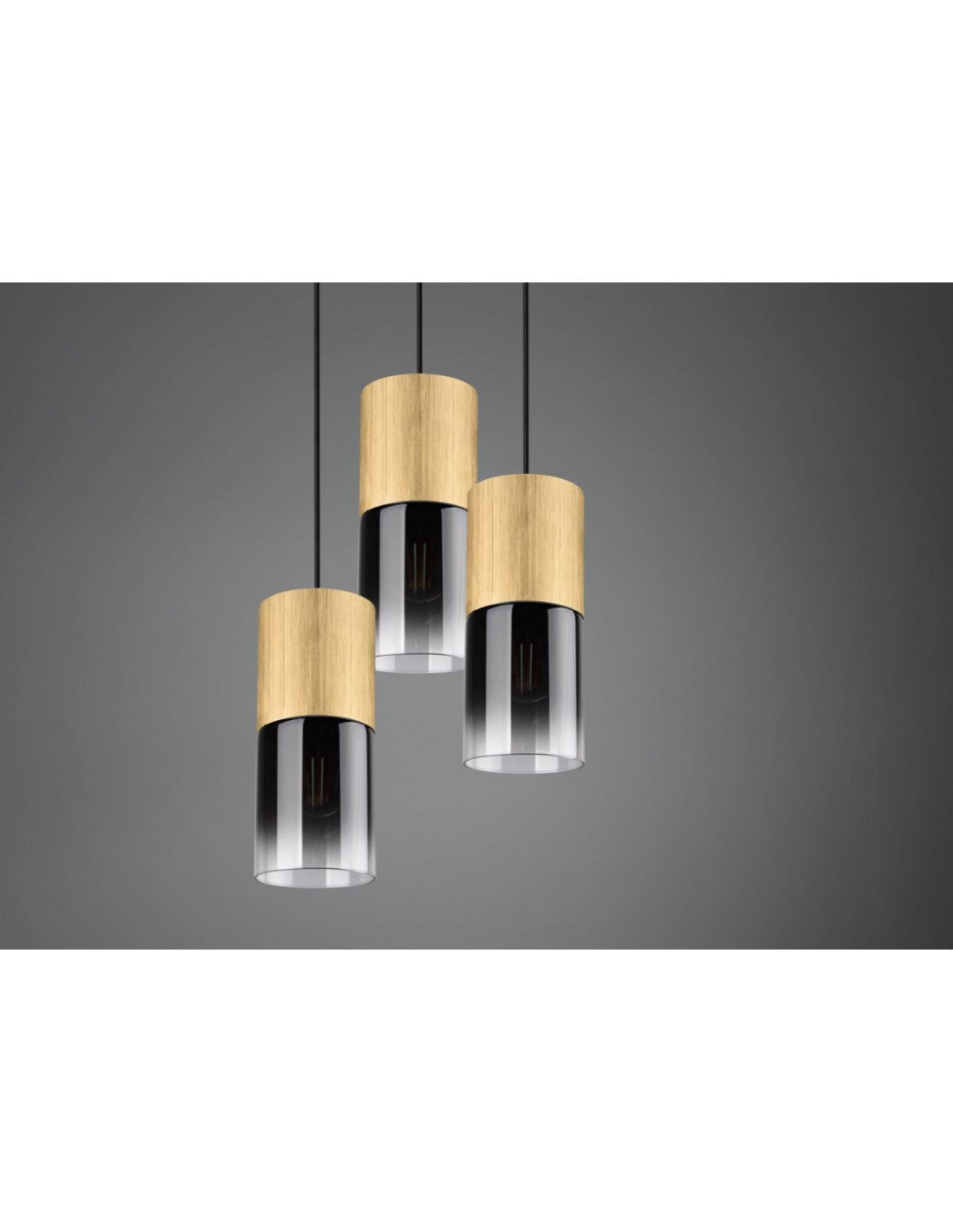 Lustre Rond 3 Lumières Cylindre Laiton Verre Fumé Robin Trio Éclairage