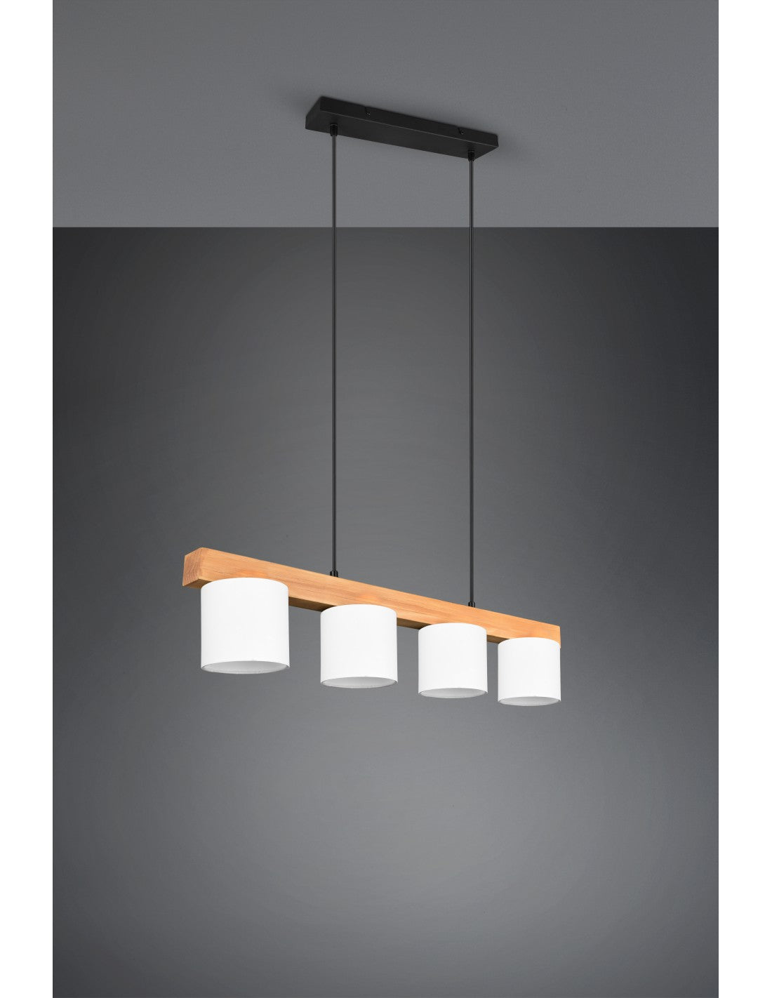 Lustre Suspension Bois 4 Abat-jour Blanc Cameron Trio Lighting