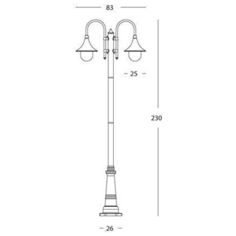 Lampadaire 2 lumières avec structure en aluminium moulé sous pression noir et h.230 cm