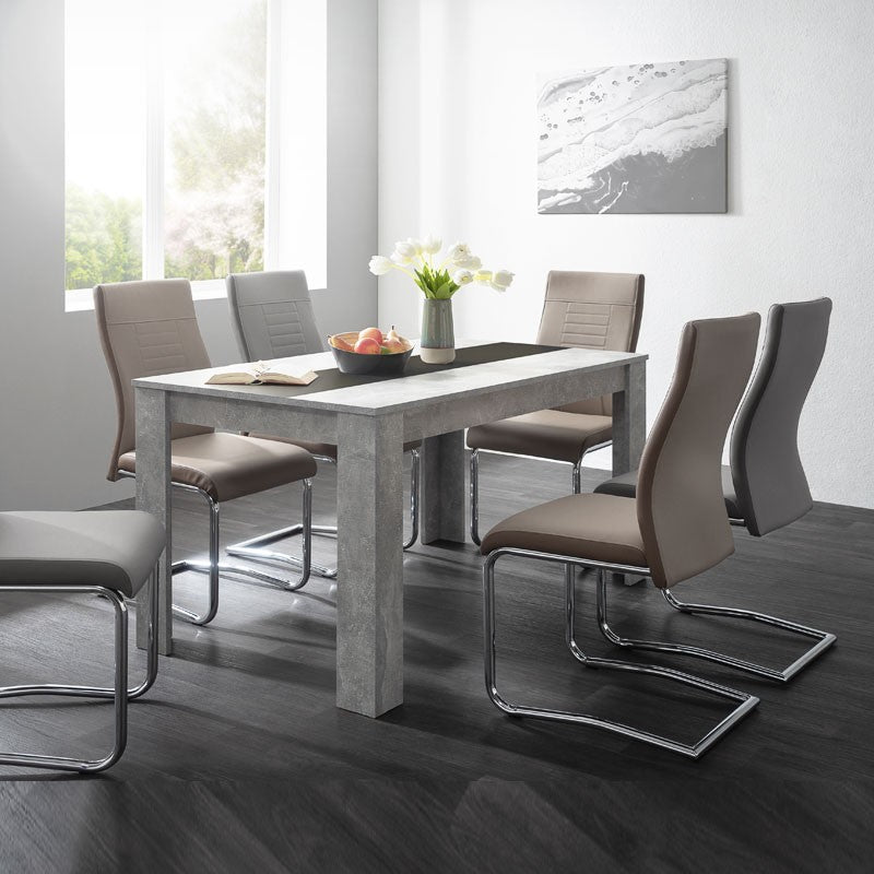 Table à manger couleur ciment avec insert réversible noir ou blanc 138x80xh.74 cm